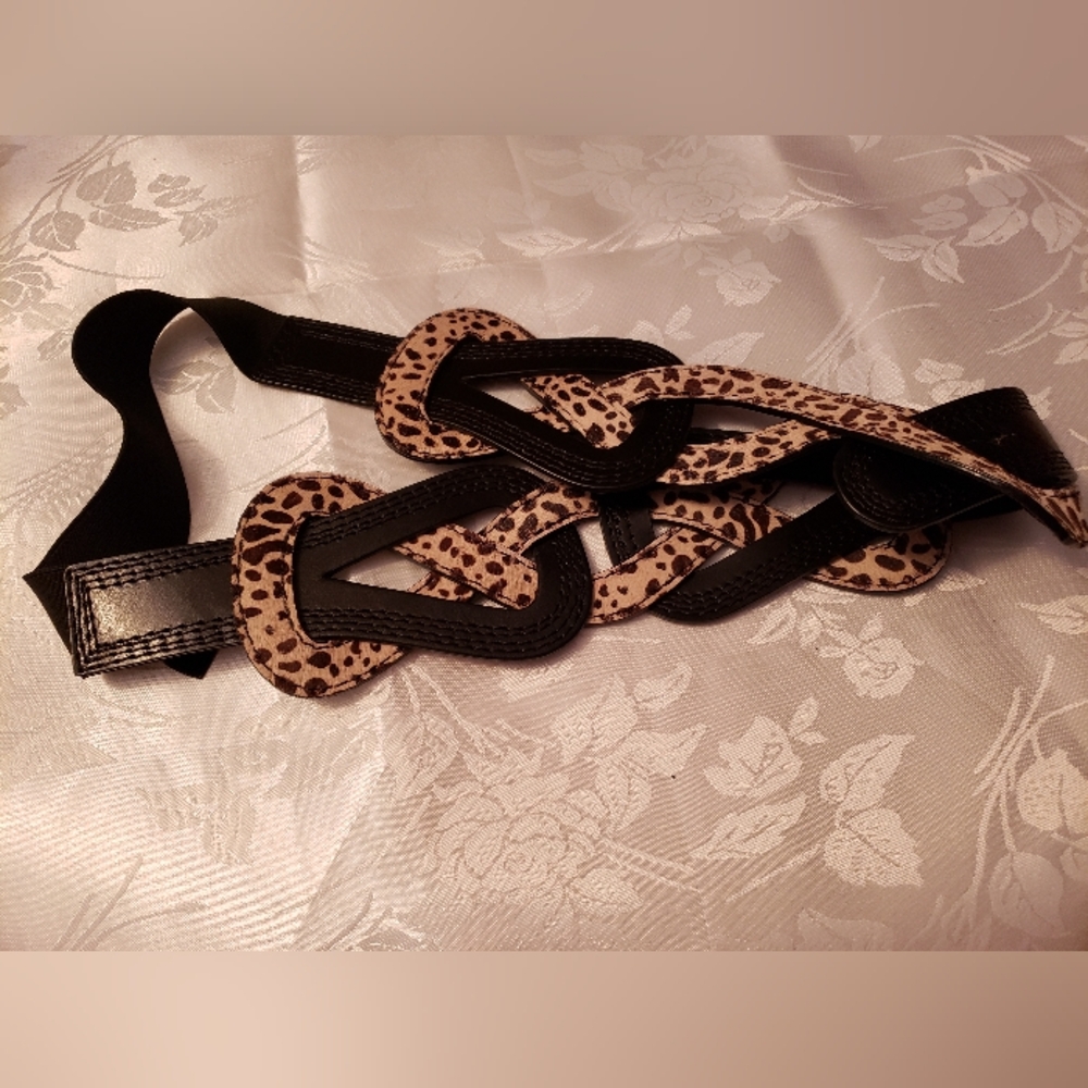 Chicos Black n Leopard, Belt, Genuine Leather, NWOT, size M